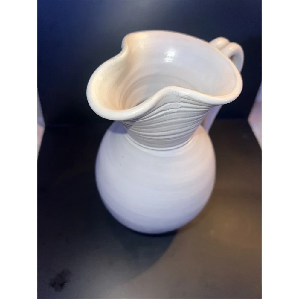 Williamsburg Pottery Pitcher Jug Vase Cobalt Blue Salt Glaze Floral 8.25